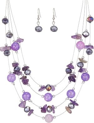 Layered Chunky Statement Necklace for Women Colorful Boho Beaded Necklaces and Earring Set Fashion Costume Jewelry for Women