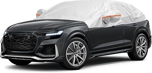 Half Car Cover for SUV(157"-184"), Windshield Snow Cover Hail Protector Car Cover Sunroof Cover for Dustproof Sunproof, Universal Silver SUV Car Cover for Waterproof All Weather.
