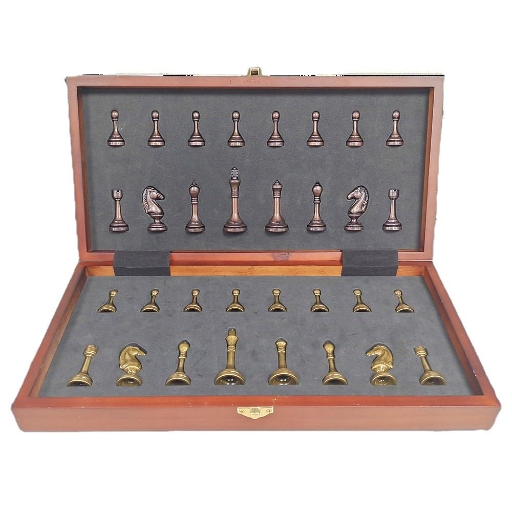 Juego de ajedrez de Madera de 15,5'' con ajedrez de Metal Plegable Ajedrez