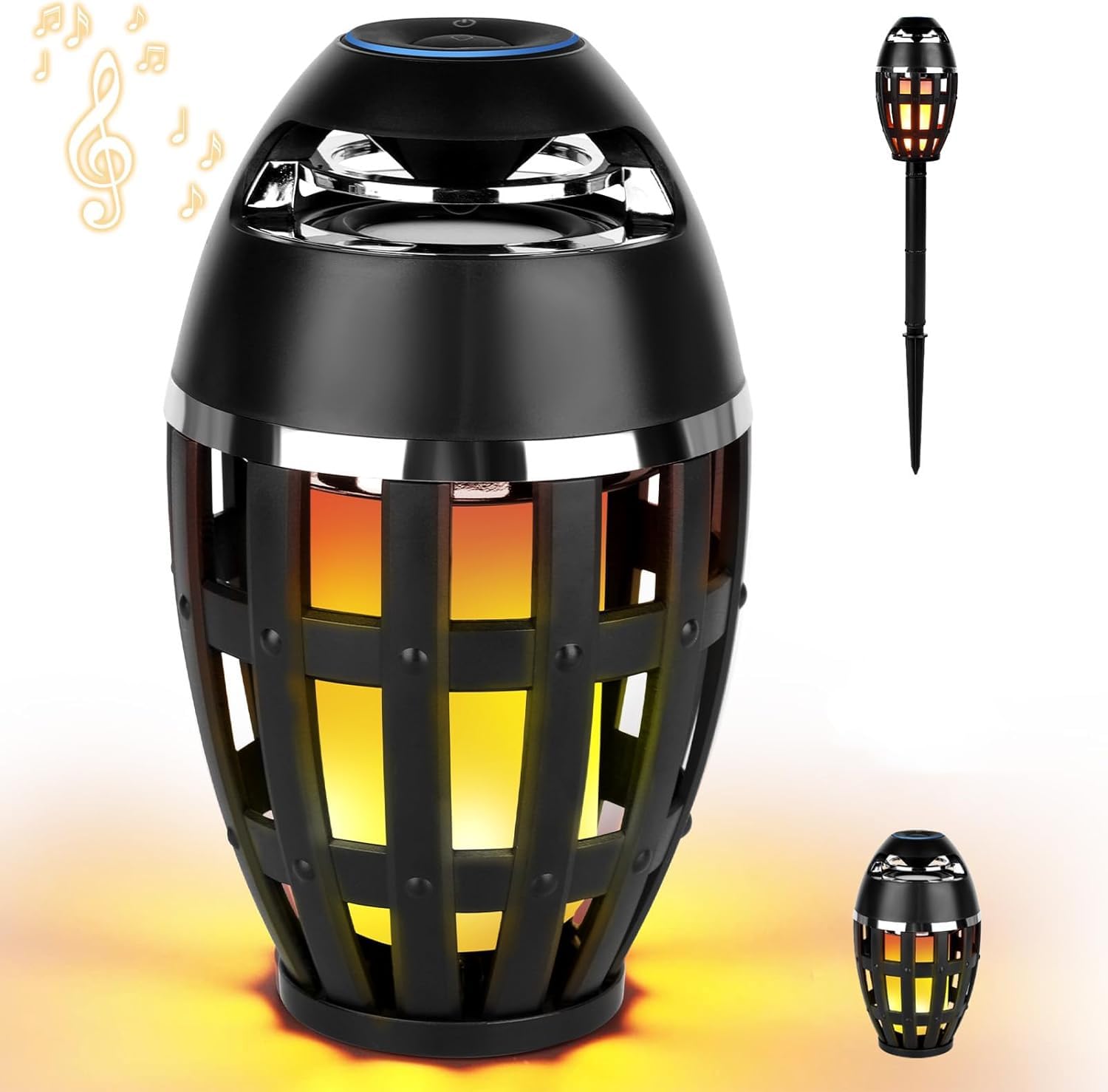 ALLOMN Altoparlante Bluetooth per esterni, con luce di fiamma, confezione da 2 altoparlanti a LED per esterni, Bluetooth, impermeabile, senza fili, per veranda, giardino, cortile