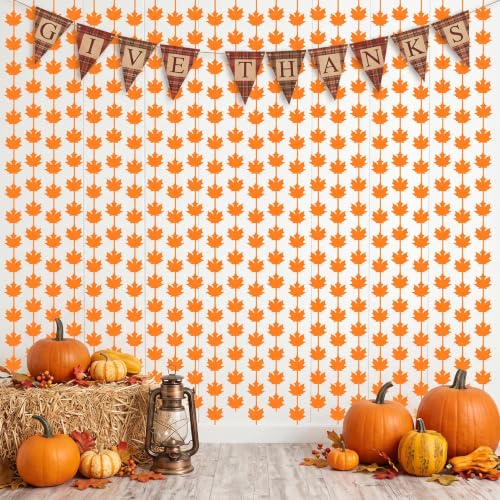 Image of TONIFUL 2Pcs Orange Maple Leaf Metallic Tinsel Foil Fringe Curtain Streamer