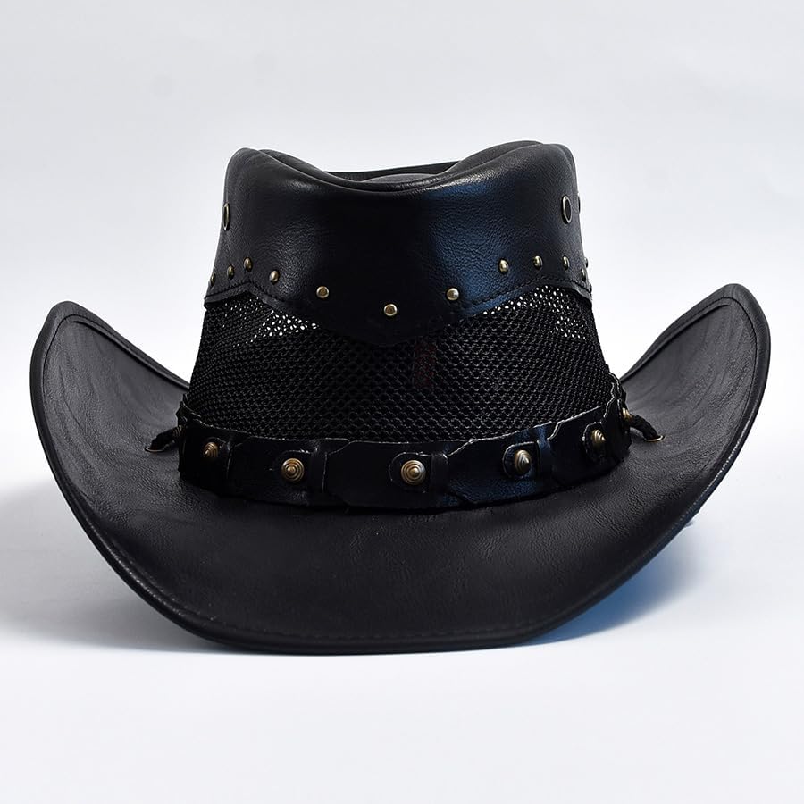 Leather Western Cowboy Hat for Men Wide Brim Gentleman Jazz Cap Cowgirl Hats