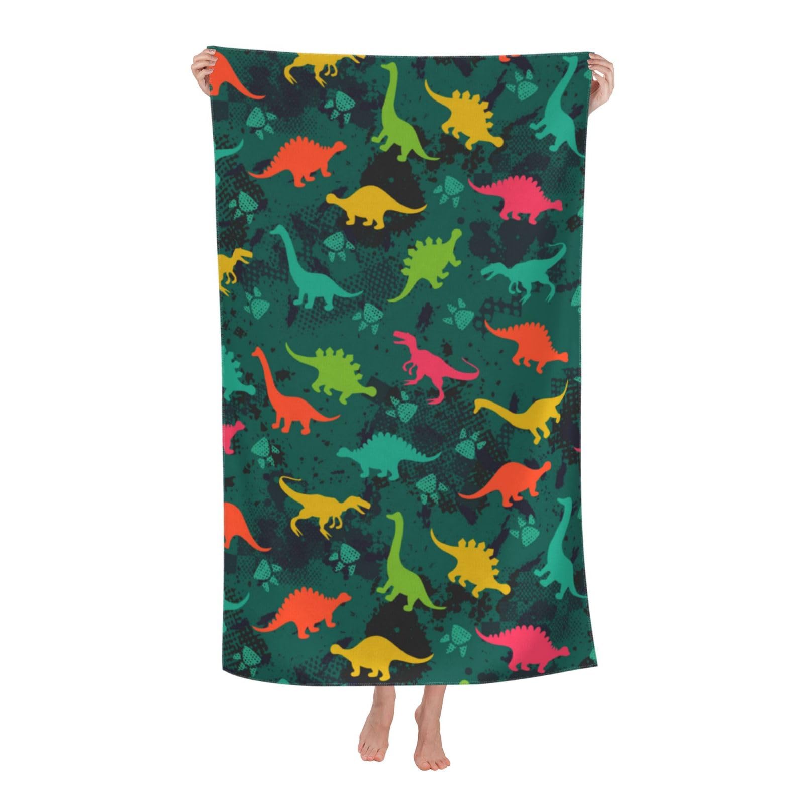 iftoday Dinosaur Beach Towel Microfiber Cute Cartoon Dino Large Beach Towel Oversized Dinosaur Bath Towels for Kids Adults, Sand Free Bathroom Towel for Pool Travel Swim 32x52 Inch