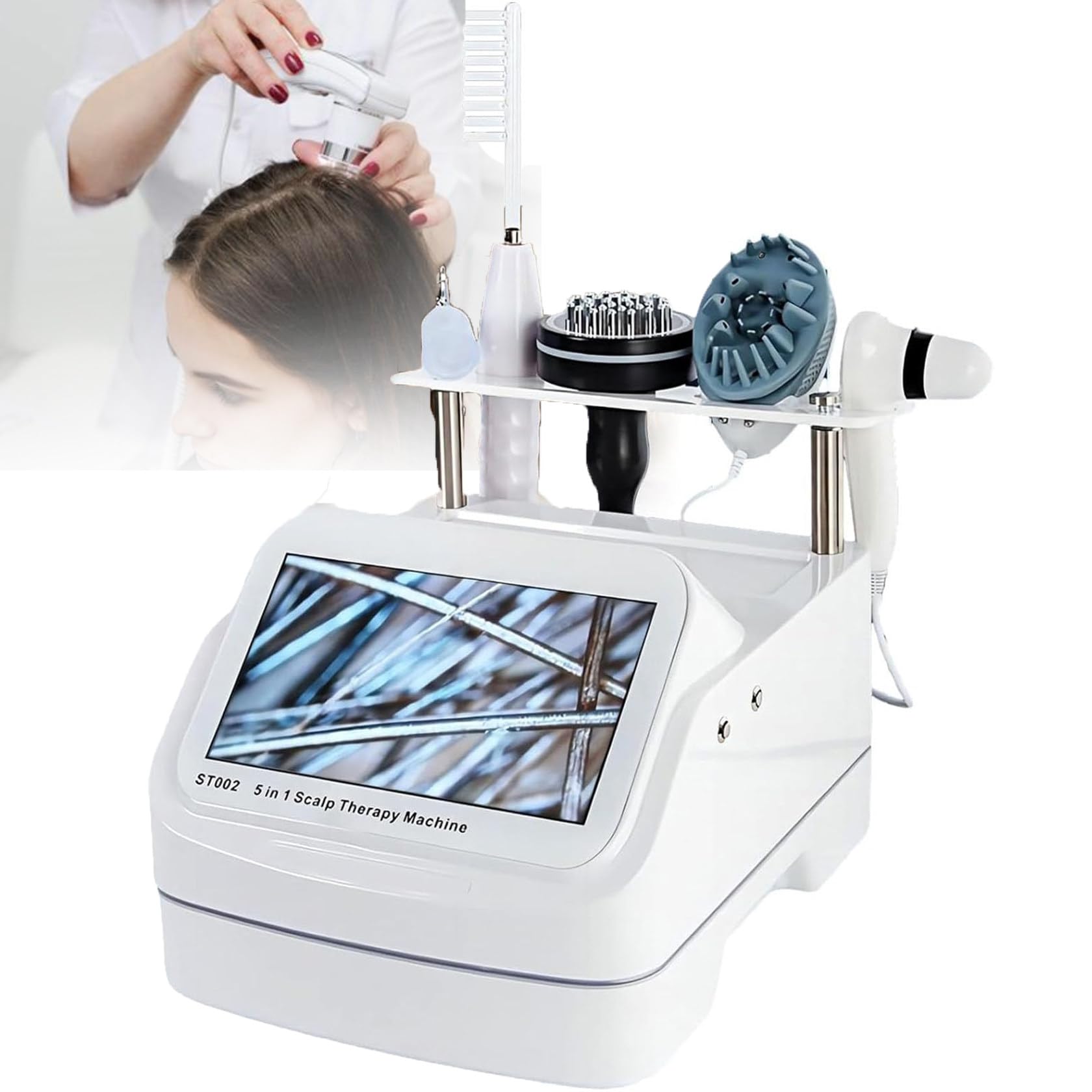 Equipo De Masaje 5 En 1 Para El Cuero Cabelludo, Analizador De Piel Y Cabello, Detector De FolíCulos Pilosos, MáQuina De AnáLisis Hd 200x, Pulverizador Vibratorio MultifuncióN.