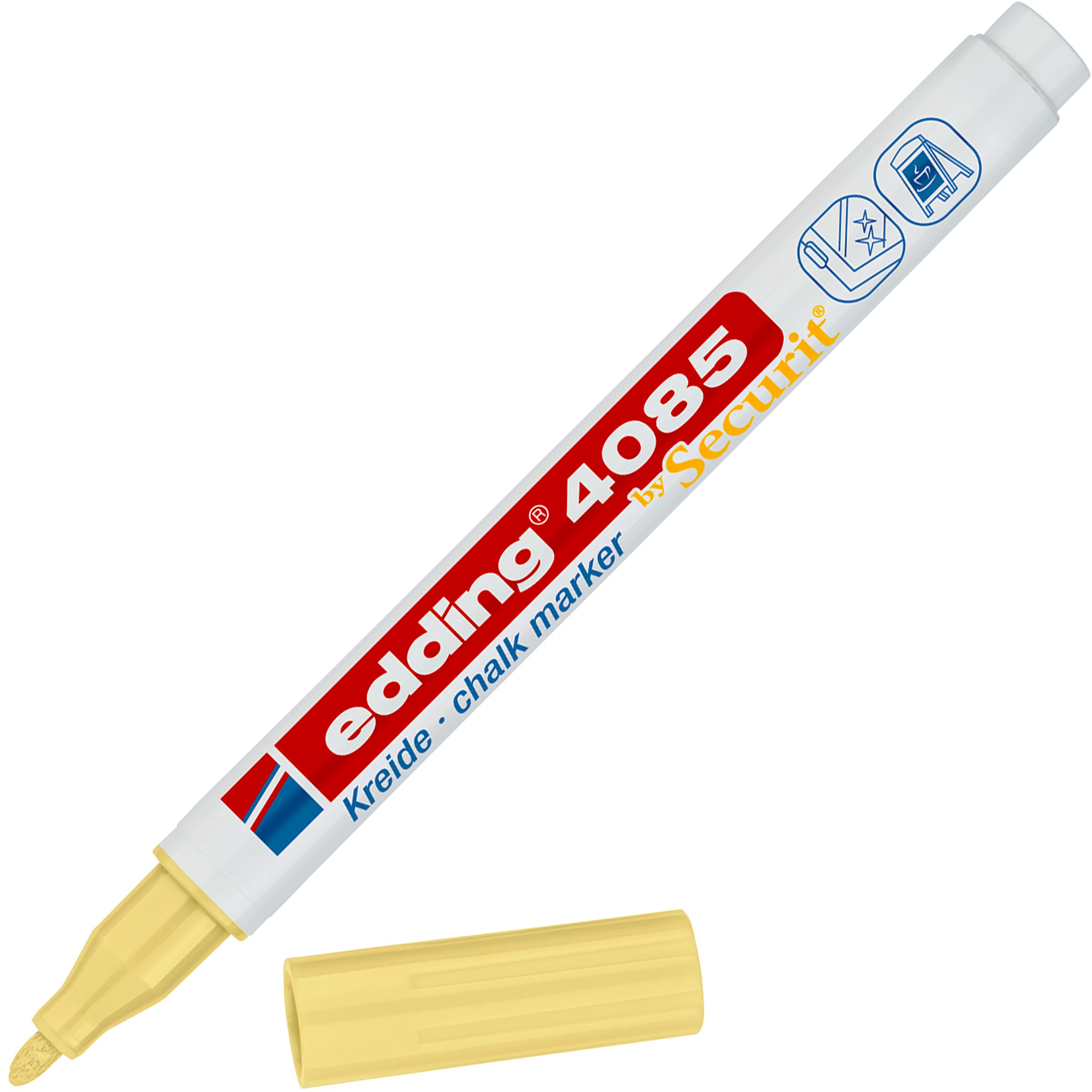 edding 4085 chalk marker - pastel-yellow - 1 chalk pen - round tip 1-2 mm - fine-tipped wet wipe pen for chalkboards, windows,glass,mirrors - liquid chalk marker pens for opaque coverage