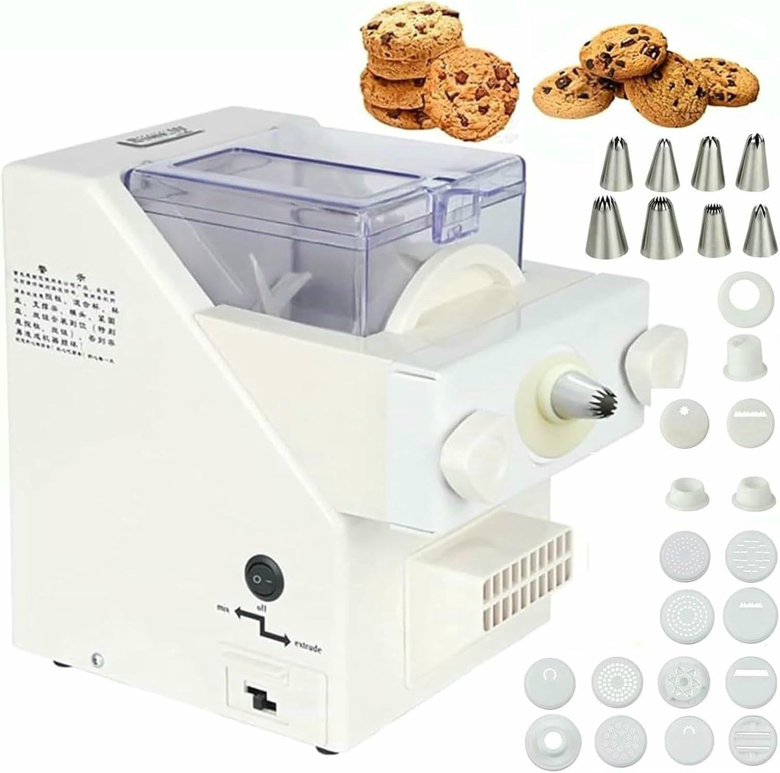 Máquina automática de galletas de 180 W con 8 boquillas, 6 tipos de galletas y 12 formas de pasta, máquina formadora de galletas fácil de usar para hornear diversión