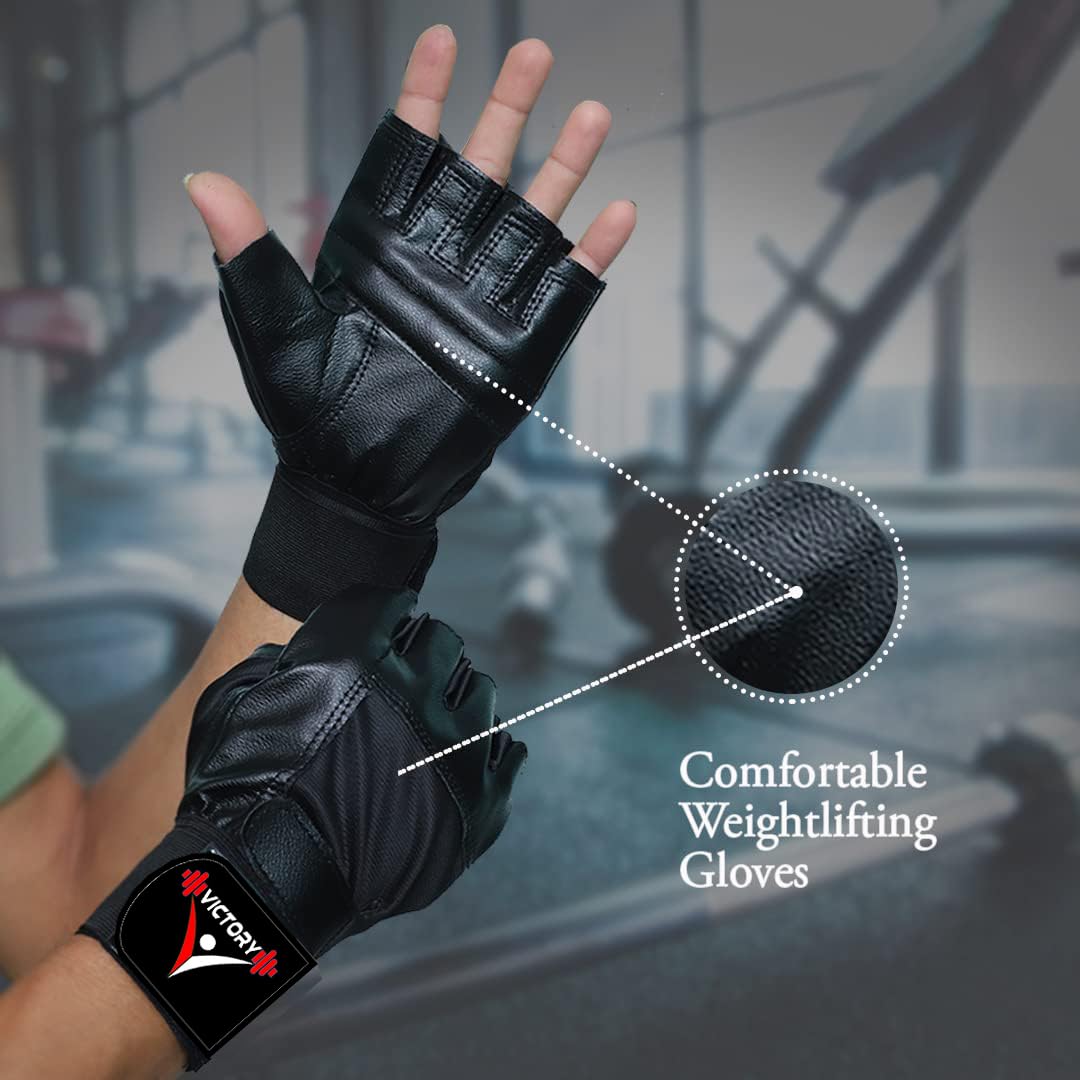 VICTORY Gym Gloves for Men & Women, Weight Lifting Gloves for Gym Workout, Training and Exercise with Pullers, Sport Glove, Fitness Gloves, Hand Gloves - Free Size, Black 3