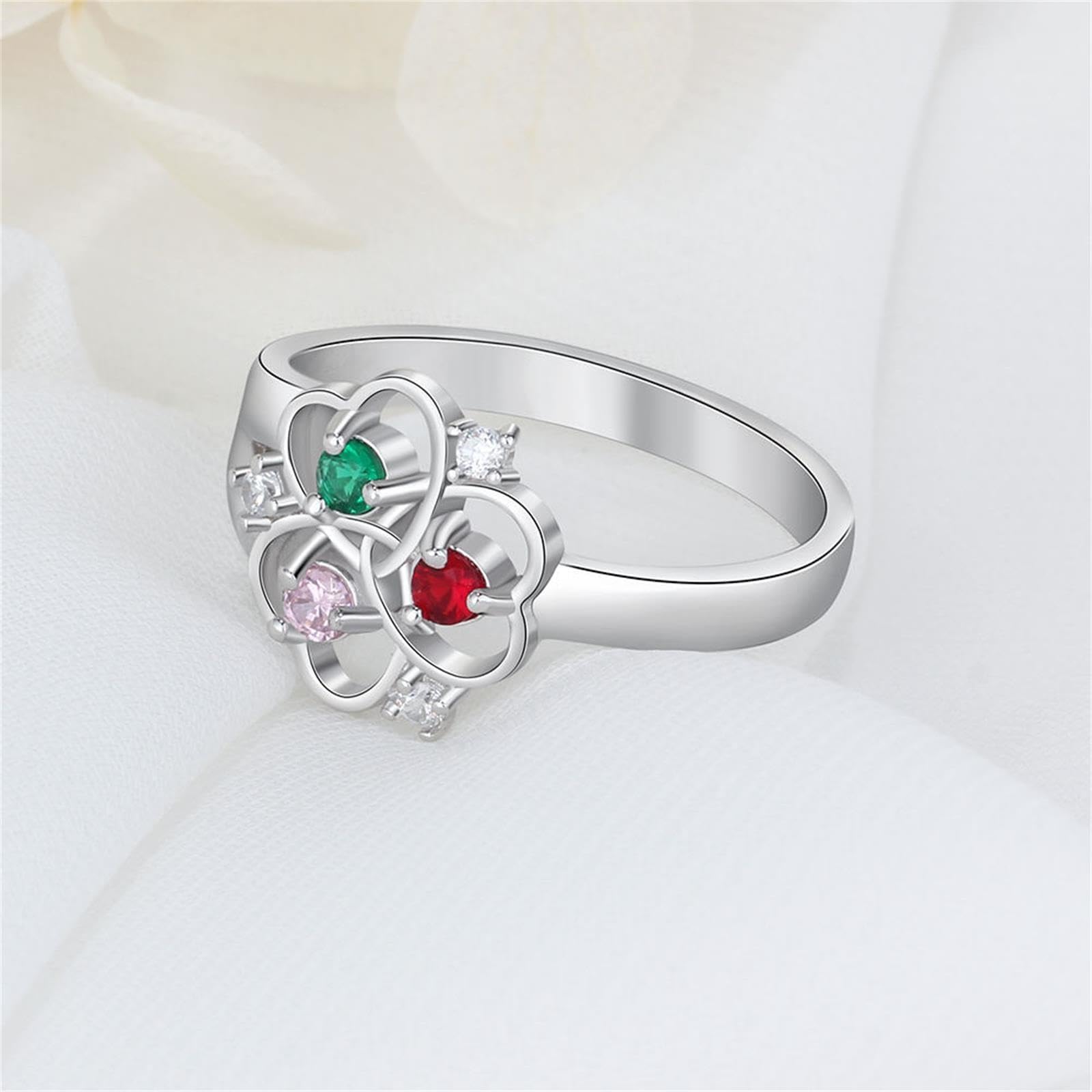SOULMEET Personalisierter Familienring mit Geburtssteinen und drei Namen aus 9/14/18 Karat Massivgold Mutterring zum Jahrestag Muttertag Geschenk für Frauen Mutter Ehefrau Oma Größe 4–14(15-23mm)