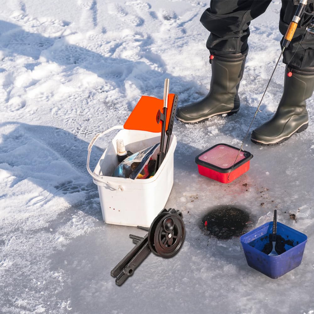 DONGKER Ice Fishing Tip Ups, 3 Stuck Eisangel-Tip-Ups Ausrüstung, Faltbare Eisangelrute mit orangefarbenen Rutenflaggen für Angelzubehör