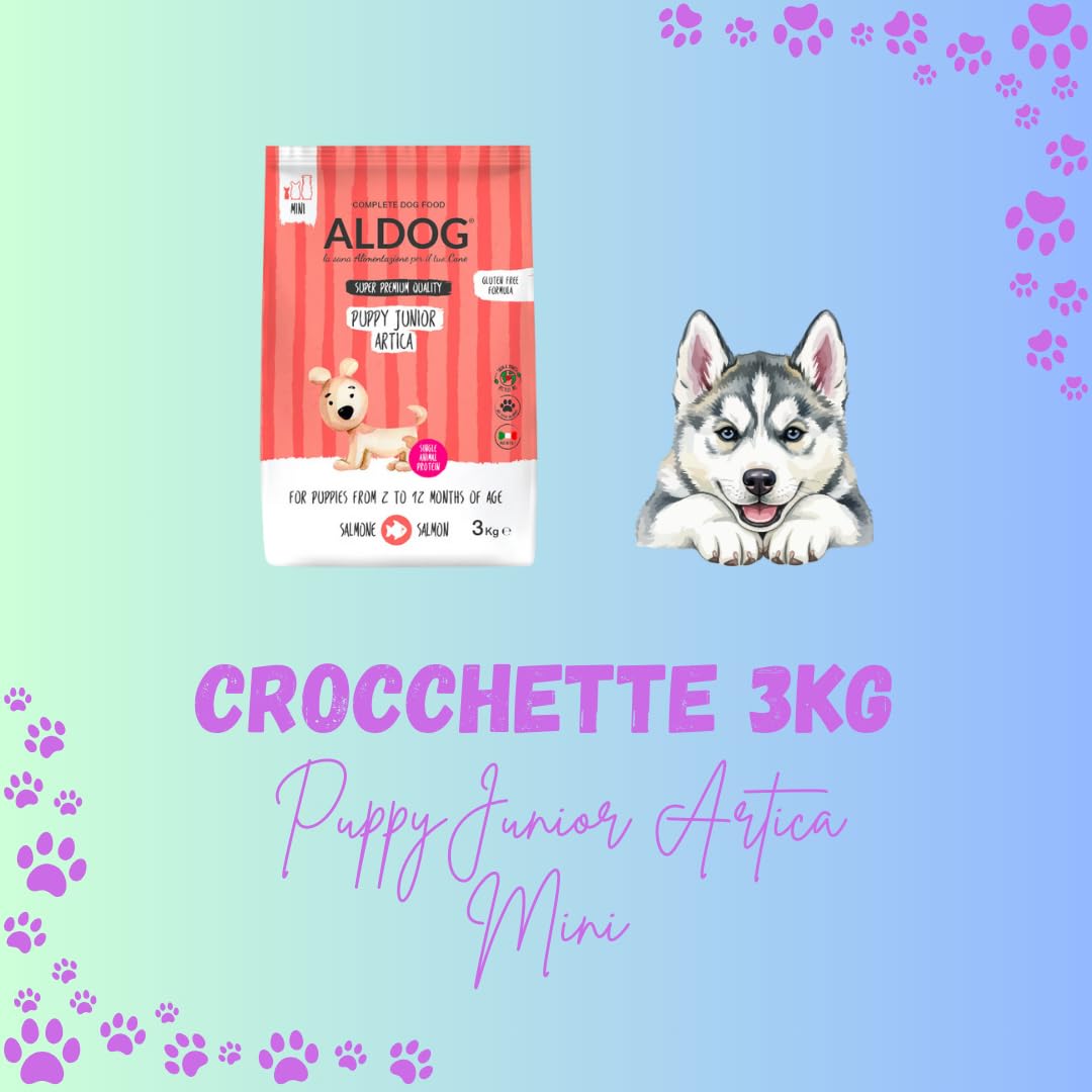 Pienso monoproteico para perros y cachorros, alimento para perros cachorros de todos los tamaños y razas, N. ALDOG PUPPY-JUNIOR ARTICA Croquetas Mini, 1 paquete de 3 kg.