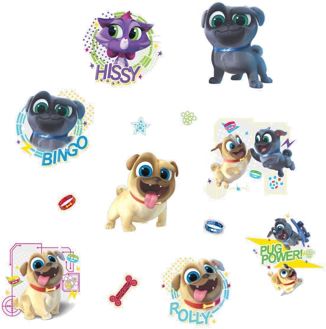 RoomMates RMK3776SCS Puppy Dog Pals Peel and Stick Wall Decals 9" x 17.375",Blue, Brown, Red, Yellow