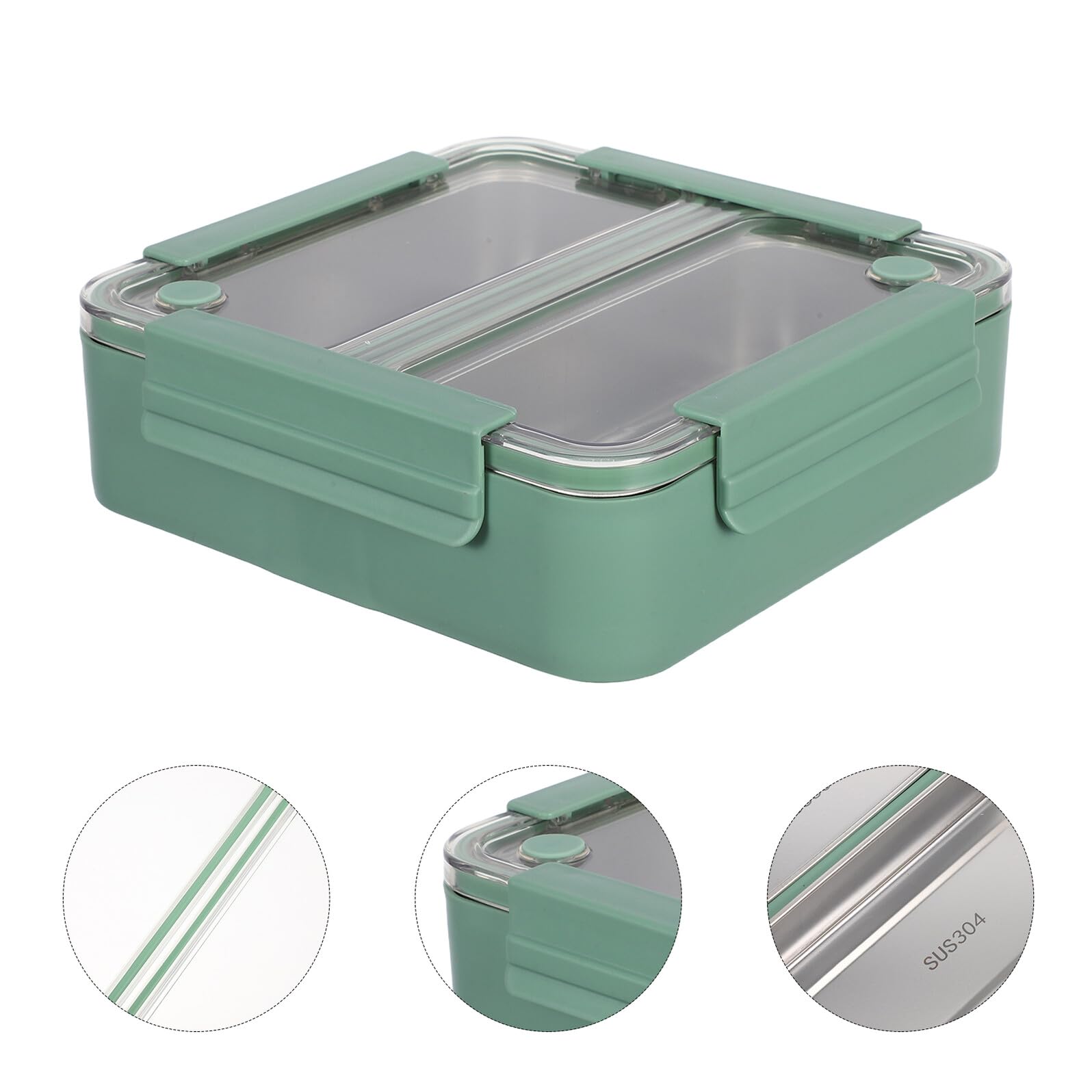 Boîte à Lunch Bento en Acier Inoxydable 1100ml, 2 Compartiments | Vert Clair, Étanche et Facile à Nettoyer, pour Repas Scolaires et Déjeuners au Bureau