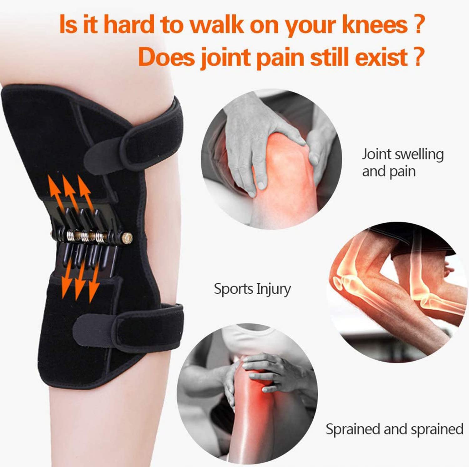 Refuerzo Protección Rodillas, Almohadillas Apoyo Articulaciones Power Lifts con Potentes Rebotes Spring Force Old Cold Knee Band, para Deportes Senderismo Escalada Entren,4Spring