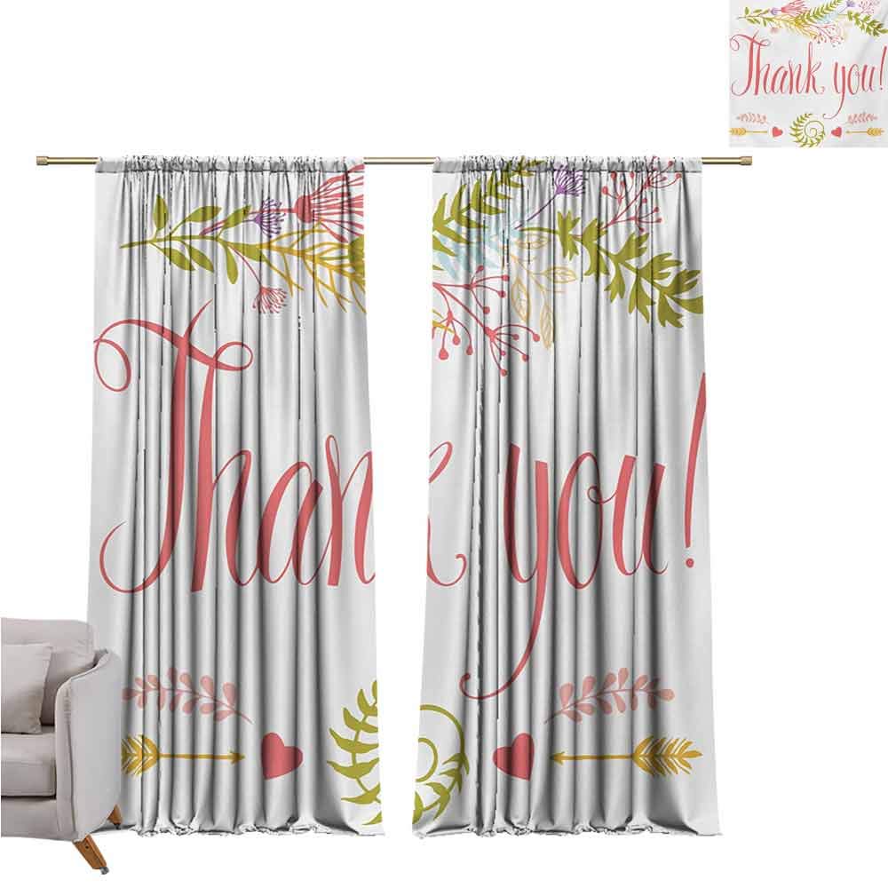 GUUVOR Nature 99% Blackout Curtains Romantic Thank You Quote Surrounded with Leaves Ivy Plant Hearts and Arrows Artwork for Bedroom Kindergarten Living Room W52 x L84 Inch Multicolor