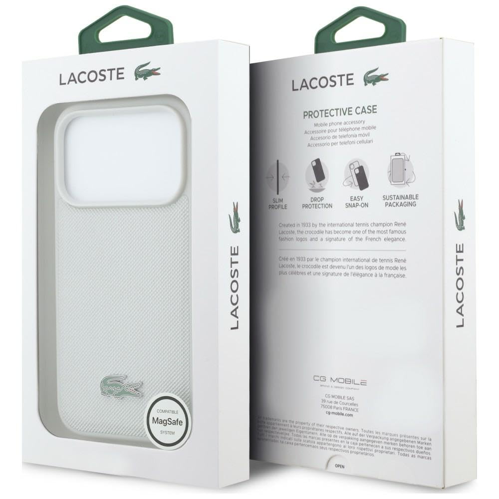 CG MOBILE Lacoste Petit Pique lakierowane logo kompatybilne z MagSafe etui do iPhone 17 Pro (jasnoszare)