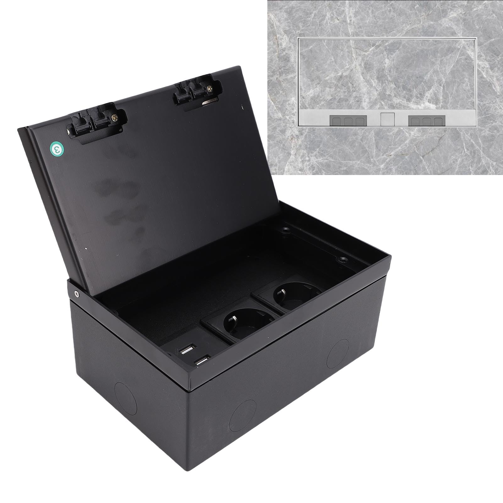 Kit Scatola di Derivazione da Incasso a Pavimento in Acciaio Inossidabile Resistente All'acqua con 2 Porte USB a Due Poli 2 per il Miglioramento della Casa di Hotel e Uffici,