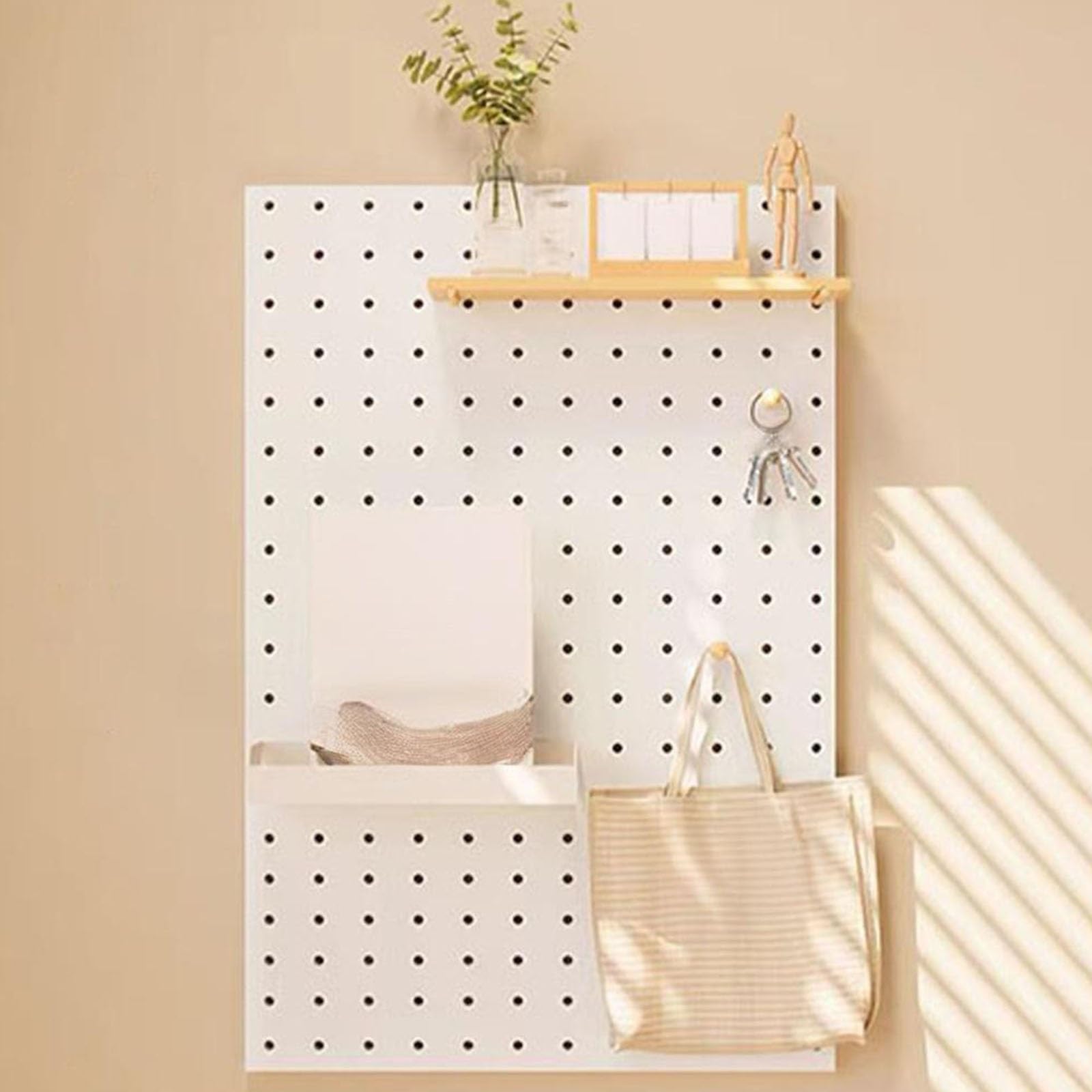 Wand-Organizer aus Holz für Pegboard, DIY-Dekorplatten für Küche, Büro, Schlafzimmer, Wohnzimmer, Stecktafel-Kombinationsset(White)