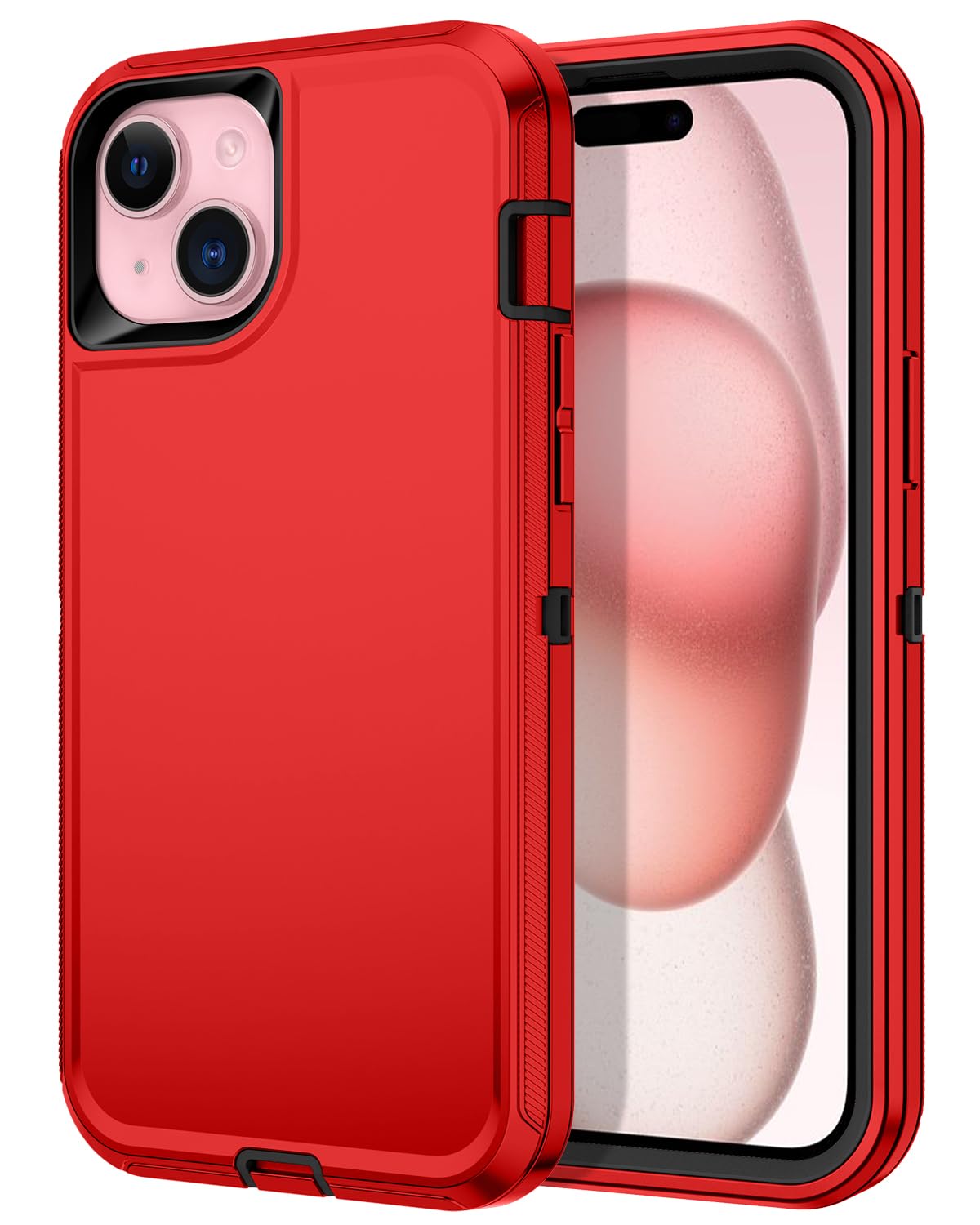 I-HONVA for iPhone 15 Case Shockproof Dust/Drop Proof 3-Layer Full Body Protection [Without Screen Protector] Rugged Heavy Duty Cover Case for Apple iPhone 15 6.1" 2023,Red/Black