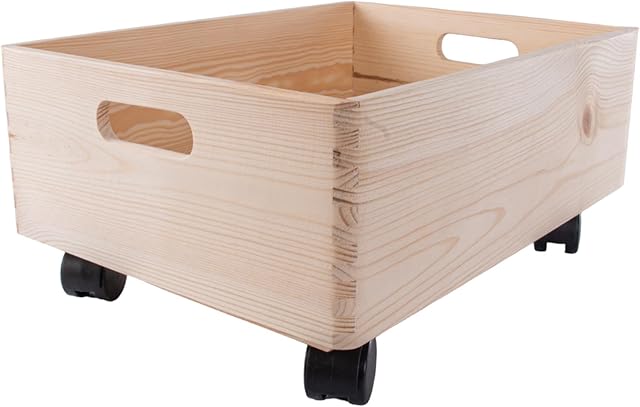WooDeeDoo Under Bed Wood Storage Box On Wheels | 40 x 30 x 19 cm | Organisation Wooden Crate | Plain Unvarnished Unpainted DIY