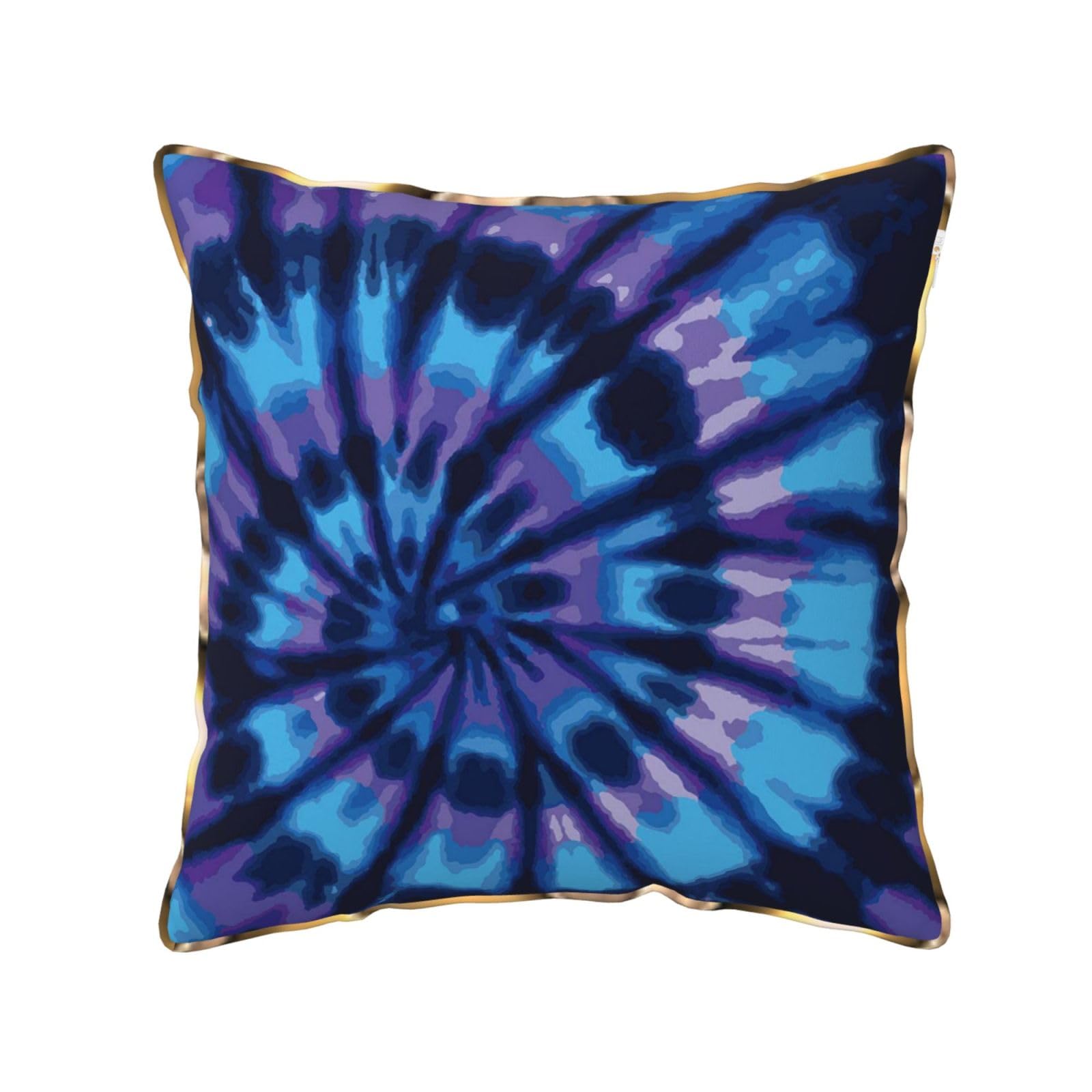 AUBKFELD Purple Tie Dye Printed Velvet Cushion Cover 45x45 CM with Gold Edging Strip, Square Pillowcase Soft Throw Pillow Covers Case Decorative for Living Room Sofa Couch Bed Bench