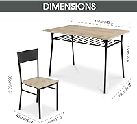 Vista 9 de 5 Piece Dining Table Set, 43" Dinning Table Sets for 4, Wooden Kitchen Table Set with Metal Frame & Storage Rack, Rectangular Table and 4 Chairs Set