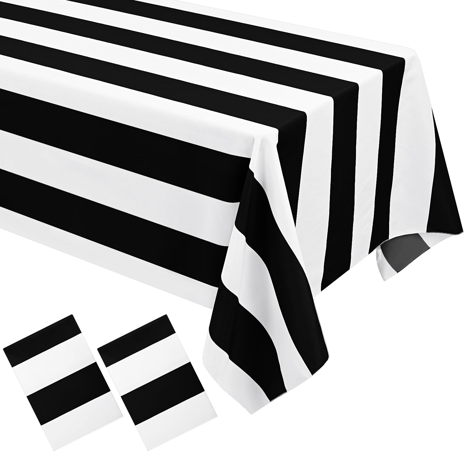 Paquete de 2 manteles rectangulares a rayas blancas y negras de 54 x 108 pulgadas, tela de poliéster, lavable, para mesa de té de la tarde, fiesta de cumpleaños, picnic, barbacoa, reuniones,