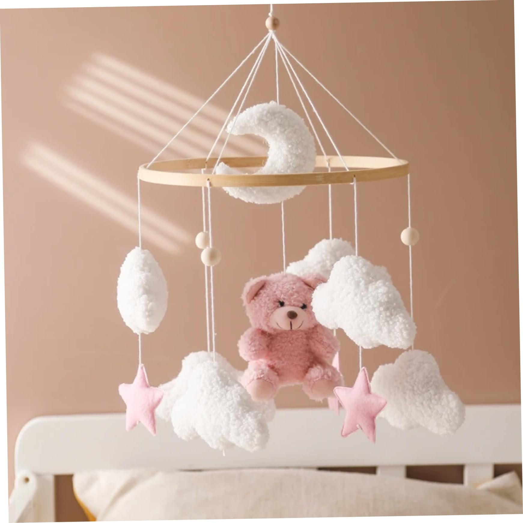 Mobile de berceau, mobile de bébé 17, 7 x 9 pouces pour berceau, décor chambre d'enfant en velours en peluche ours mignon, bébé suspendu rotatif à 360 ° pour chambre d'enfant pour