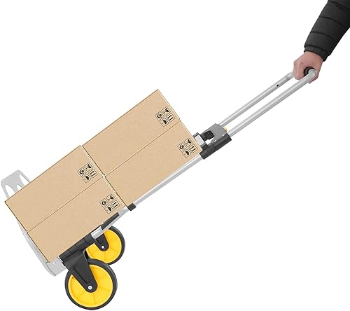 Miniatura 5 de Carrito plegable para escaleras, capacidad de 309 libras, carrito de mano de aluminio resistente, con rueda y mango telescópico para el hogar,