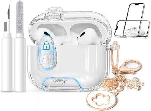 Miniatura 8 de for AirPods 4 Case 2024 with Secure Lock, Phone Stand & Bling Keychain | Pink TPU Protective Cover with Cleaning Kit, for Women Girls Rosa (Glitter