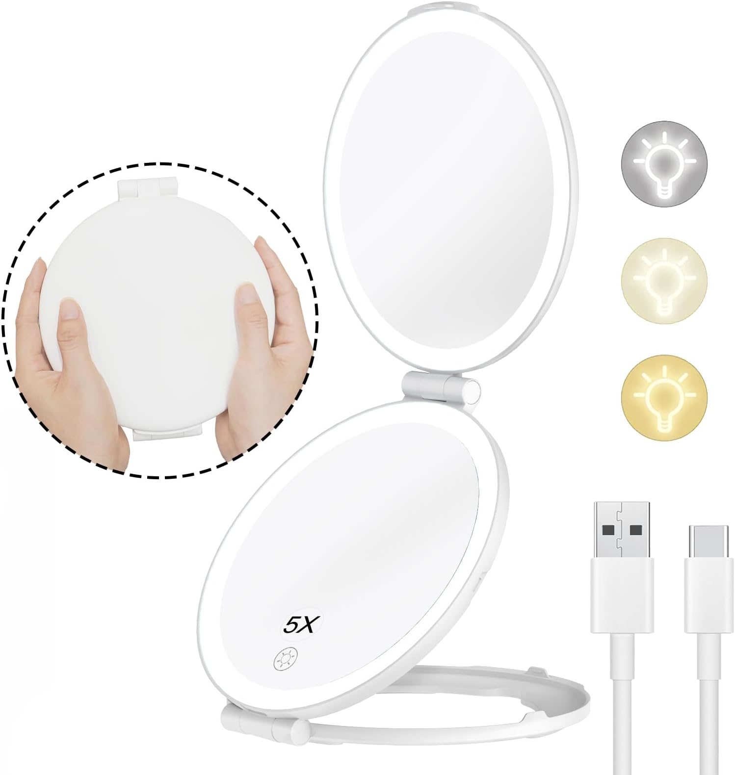 FUNTOUCH Kosmetikspiegel Mit Beleuchtung - 10x Vergrößerung & 1000mAh Akku