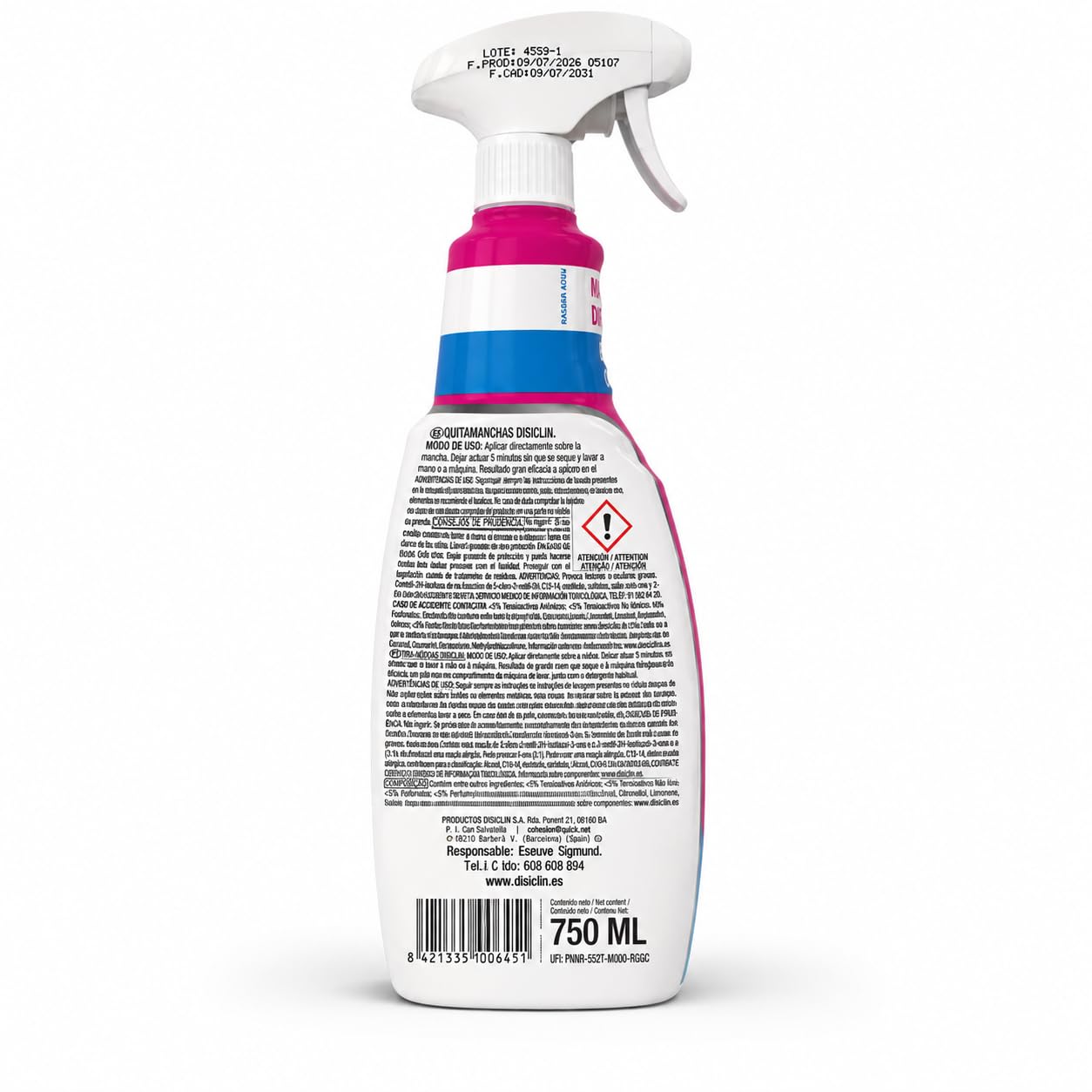 Disclin Limpieza en Spray para Ropa 750ml (PACK 12 UNIDADES) | Rasmacor