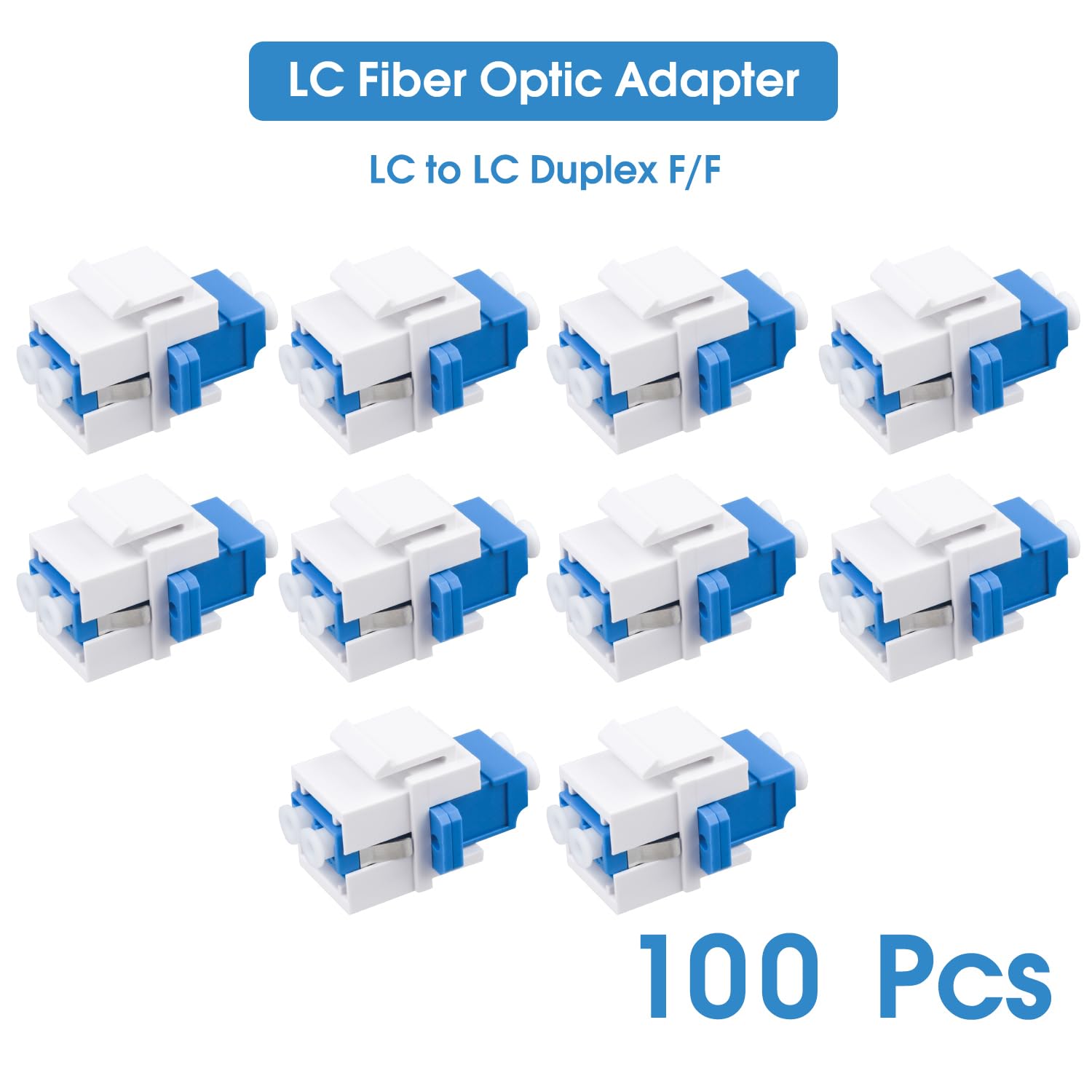 Paquete de 100 acopladores de fibra óptica LC/UPC Keystone Jack modular para paneles de conexión y placas de pared, adaptador de cable de fibra óptica LC dúplex monomodo