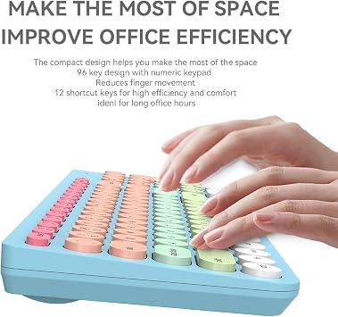 Wireless Keyboards Mouse Combos, Colorful Cute Typewriter Full-Size Retro Round Keyboard, 2.4GHz Sleep Mode Office Quiet Wireless Creamy Keyboard and Mouse Set for Desktop Laptop PC Computer-Blue