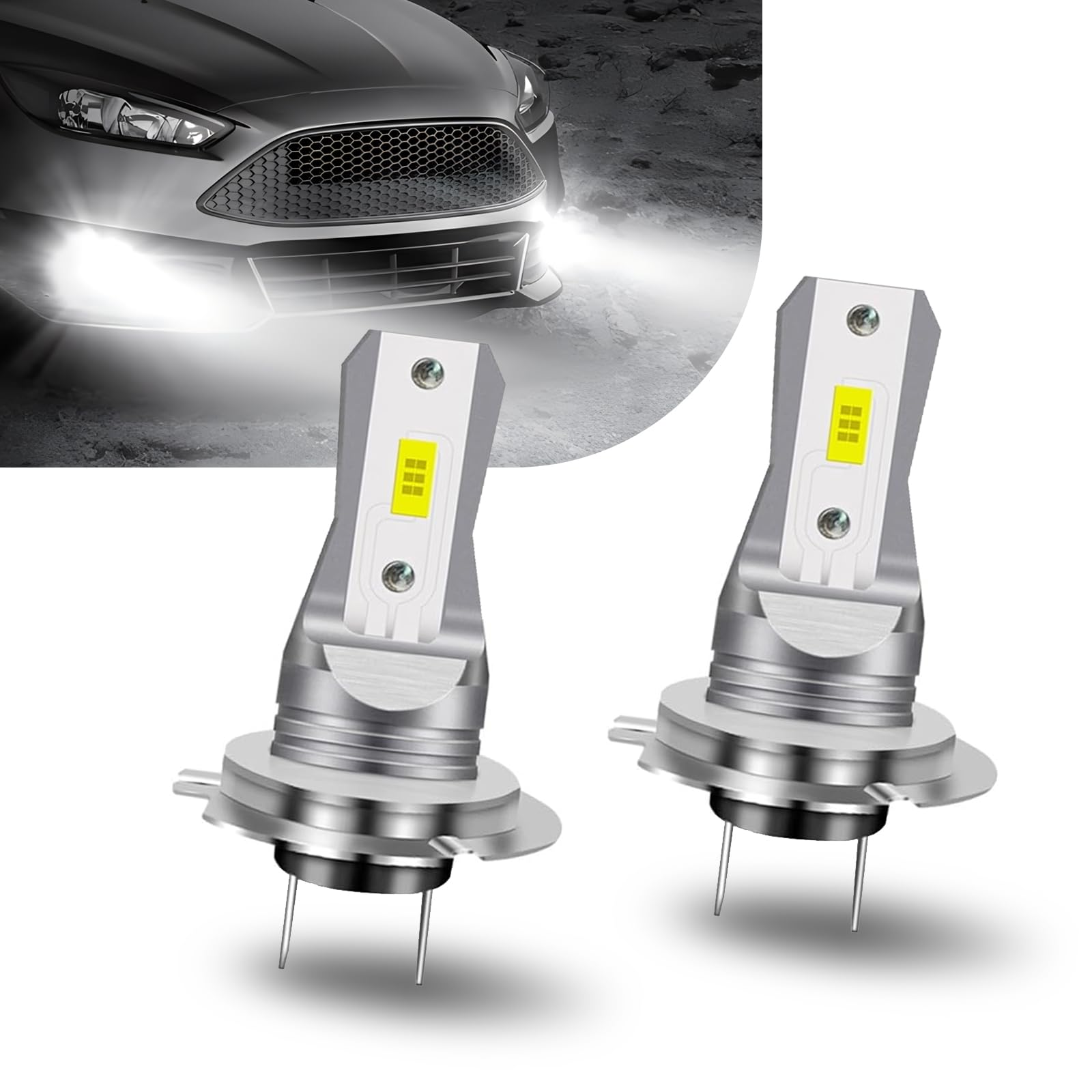 Żarówka LED H7 6000 K, biała, super jasna, dwubiegunowa i 360°, żarówka przeciwmgielna, nie wymaga adaptera, żarówka do wymiany przednich i tylnych świateł przeciwmgielnych, uniwersalna do