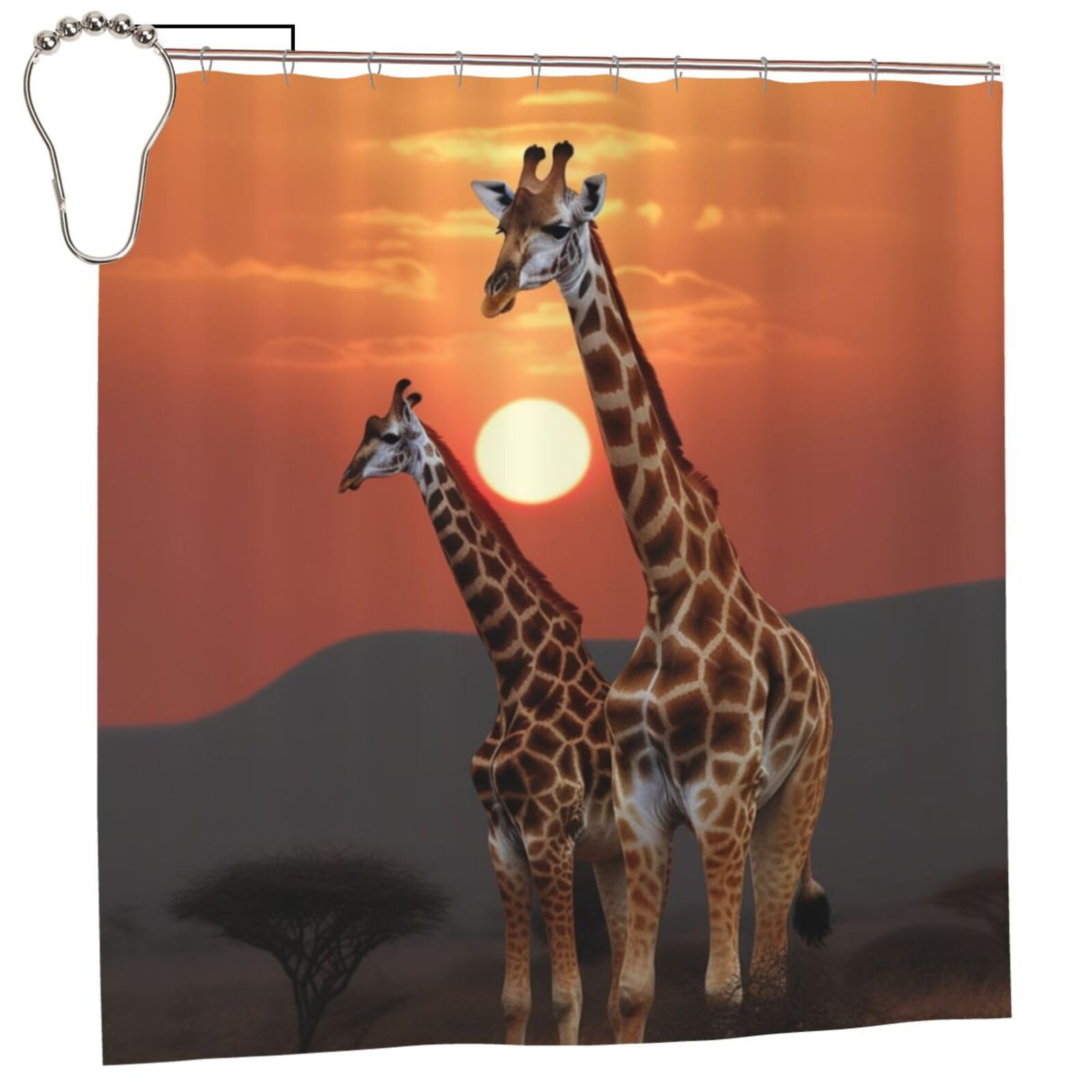 Rideau de douche anti-moisissure grand format 182,9 x 182,9 cm motif girafe africaine