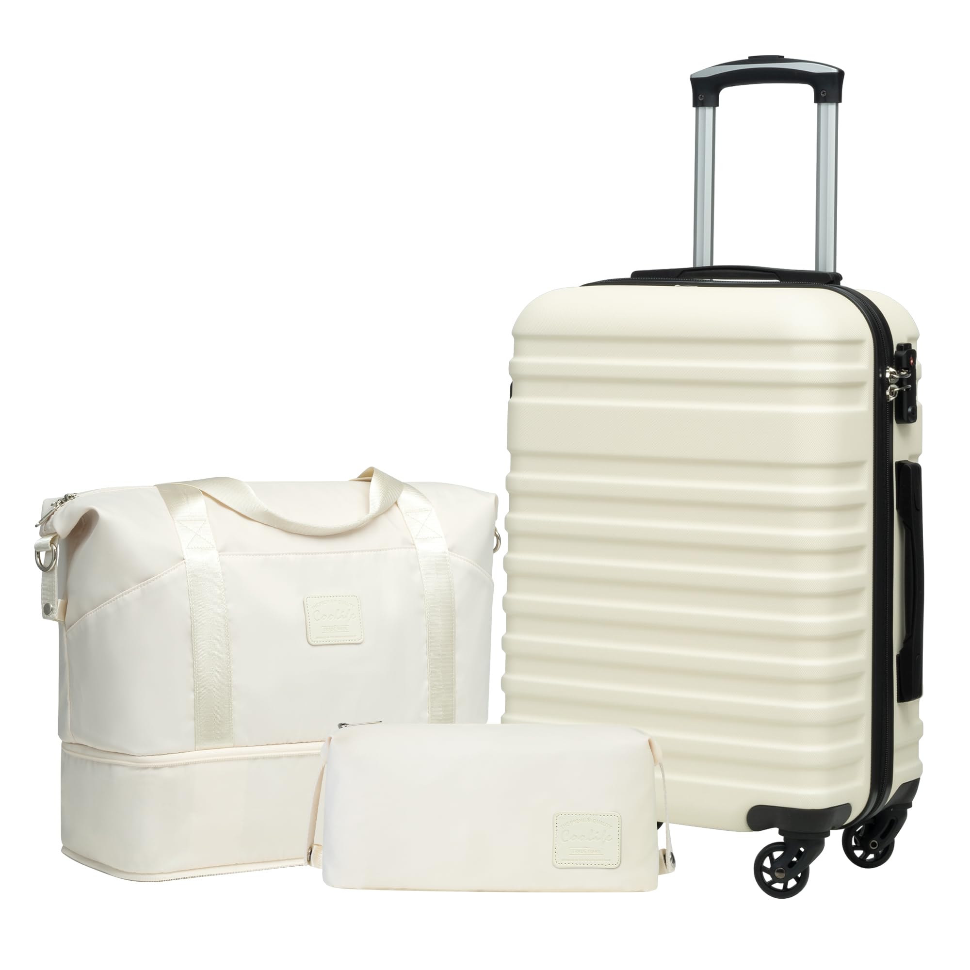 Coolife Suitcase Set 3 Piece Luggage Set Carry On Hardside Luggage with TSA Lock Spinner Wheels (Snow White, 3 piece set (DB/TB/20))