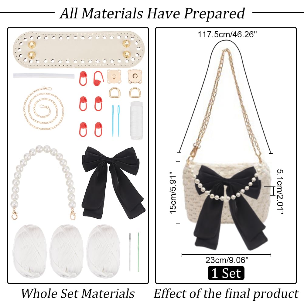 WADORN Kit Borsa per Maglieria Fai Da Te All'Uncinetto, Kit per Realizzare Borse A Mano All'Uncinetto Kit per Realizzare Borse A Tracolla Da Donna Borsa A Tracolla Fai Da Te, 23x5.1x15 cm, Bianco