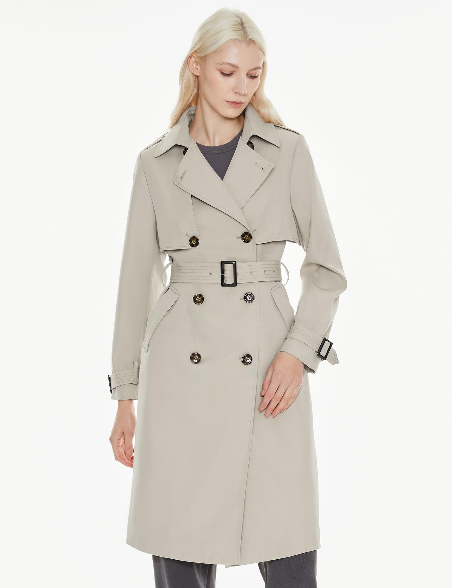 OROLAY Trench Lungo da Donna Cappotto Classico Doppiopetto con Risvolto con Cintura
