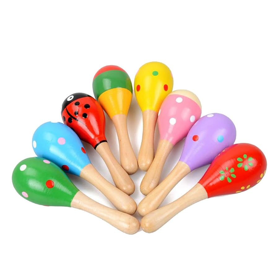 カラフルな花柄の木製楽器・マラカス カラフルな花柄の木製楽器・マラカス マラカス 赤地花柄 / マイ