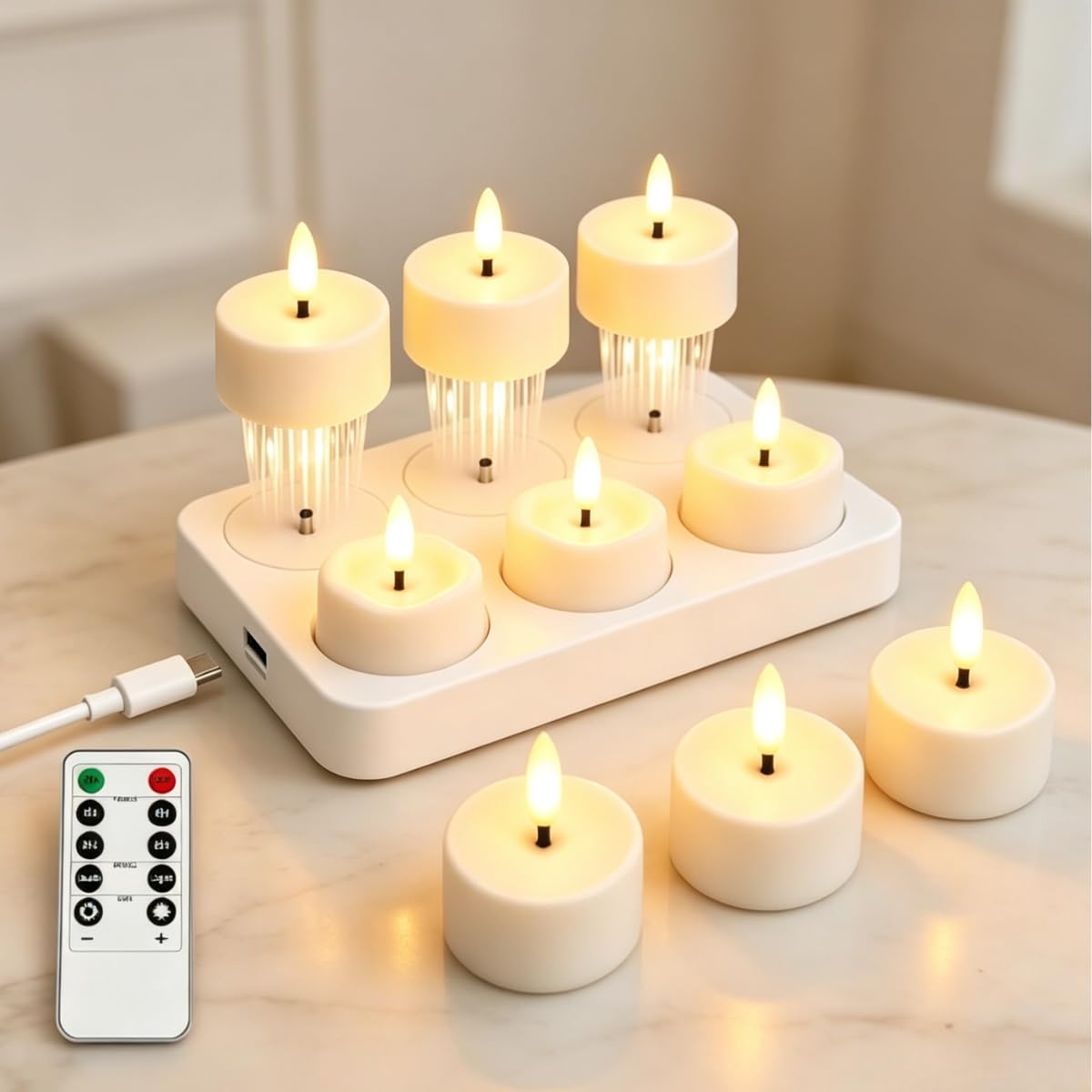 Rechargeable Flameless Tea Lights Candles with Remote & Timer