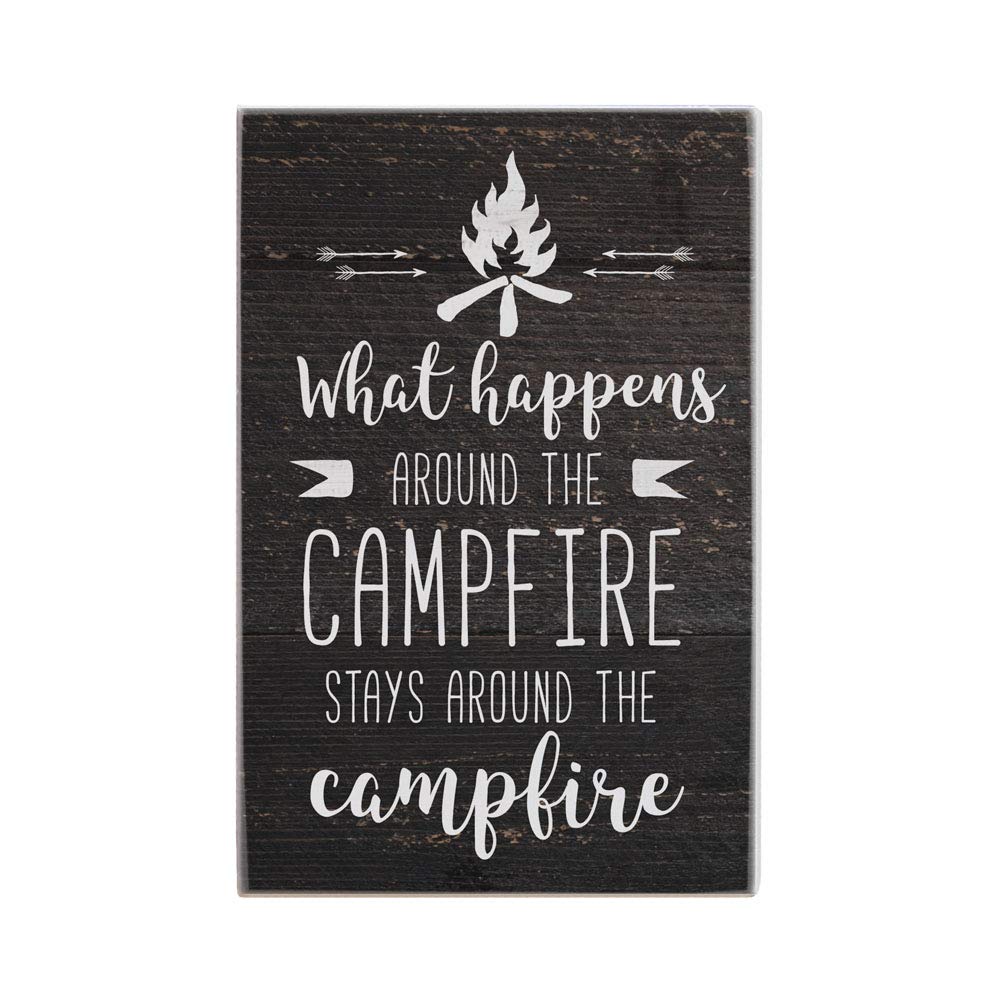 Sincere SurroundingsSimply Said, INC Small Talk Rectangles, What Happens Around The Campfire Stays Around Campfire - 3.5"x5.25" Rustic Distressed Wood Sign STR1074
