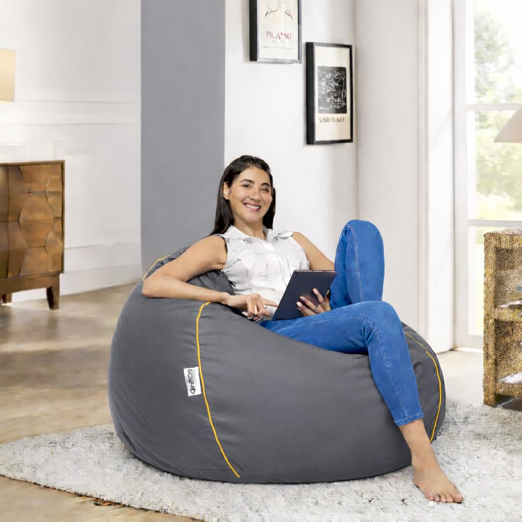Amazon Brand - Solimo 6XL Bean Bag Cover Without Beans, Faux Leather Classic Bean Bags Cover with Handle & Zipper, Bean 