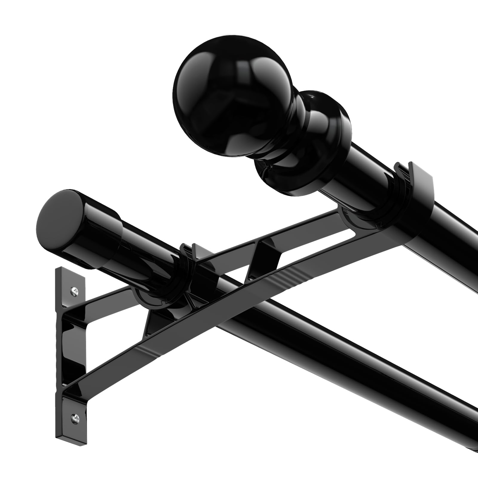 1 Inch Double Curtain Rods 28 to 145 Inch, Adjustable Dual Heavy Duty Curtain Rods with Sliding Glass Door, Patio, Bedroom, Kitchen, Black