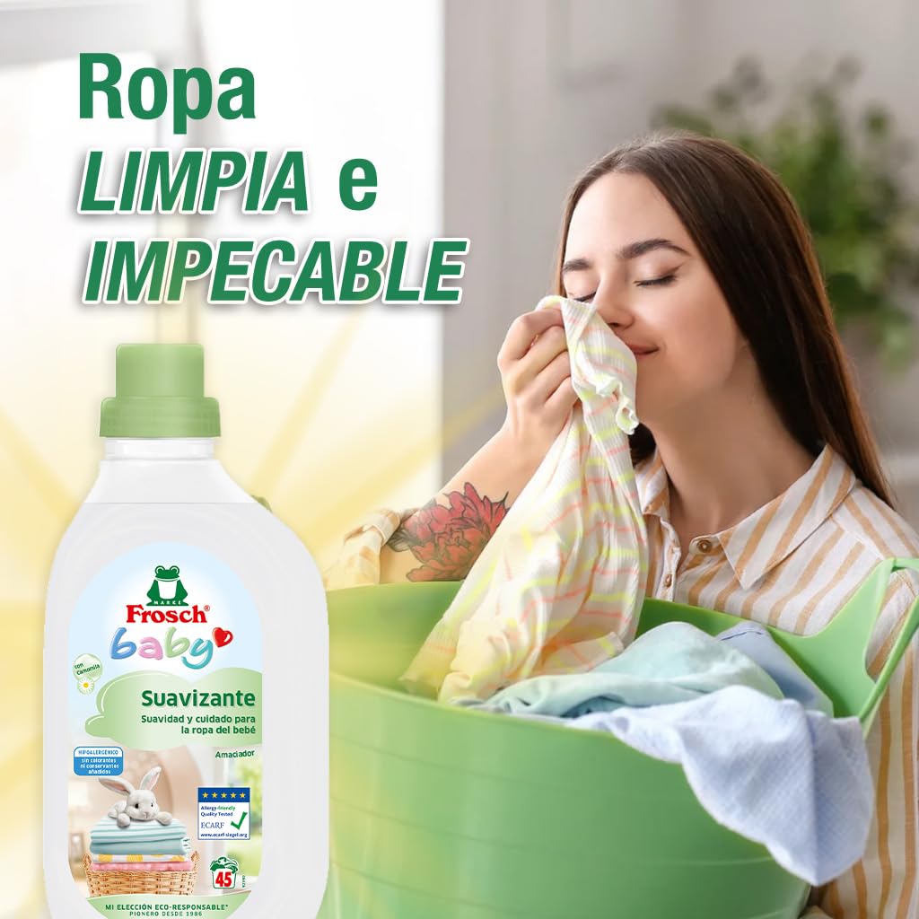 Frosch Baby - Suavizante Concentrado Liquido para Lavadora para Ropa de Bebé, Apto para Pieles Sensibles, Producto Ecológico y Hipoalergénico - Pack 8 x 900 ml