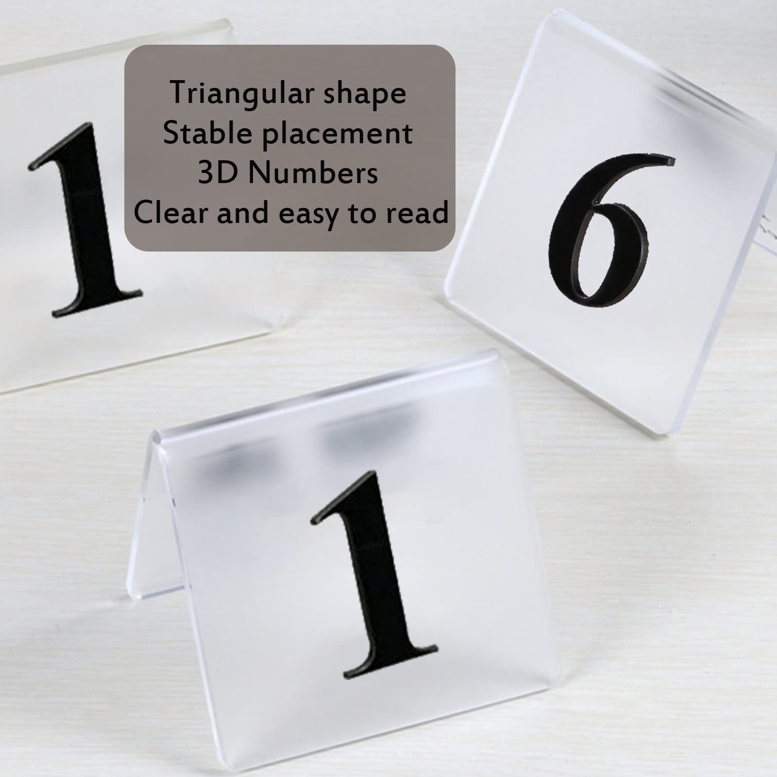 Placa de tarjetas de restaurante número 1 a 100, tarjeta de número de mesa de acrílico digital 3D, placas de carteles esmeriladas transparentes/negras, para recepciones, banquetes, cafeterías, hotel