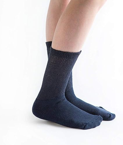 Doc Ortho Calcetines de algodón para diabéticos de ajuste holgado para hombres y mujeres, 3 pares, cuello redondo