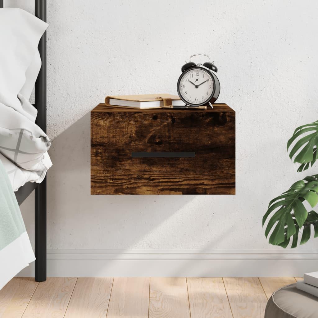 Comodino sospeso in legno con spazio di archiviazione e superficie di presentazione per montaggio a parete, tavolino decorativo per camera da letto e soggiorno