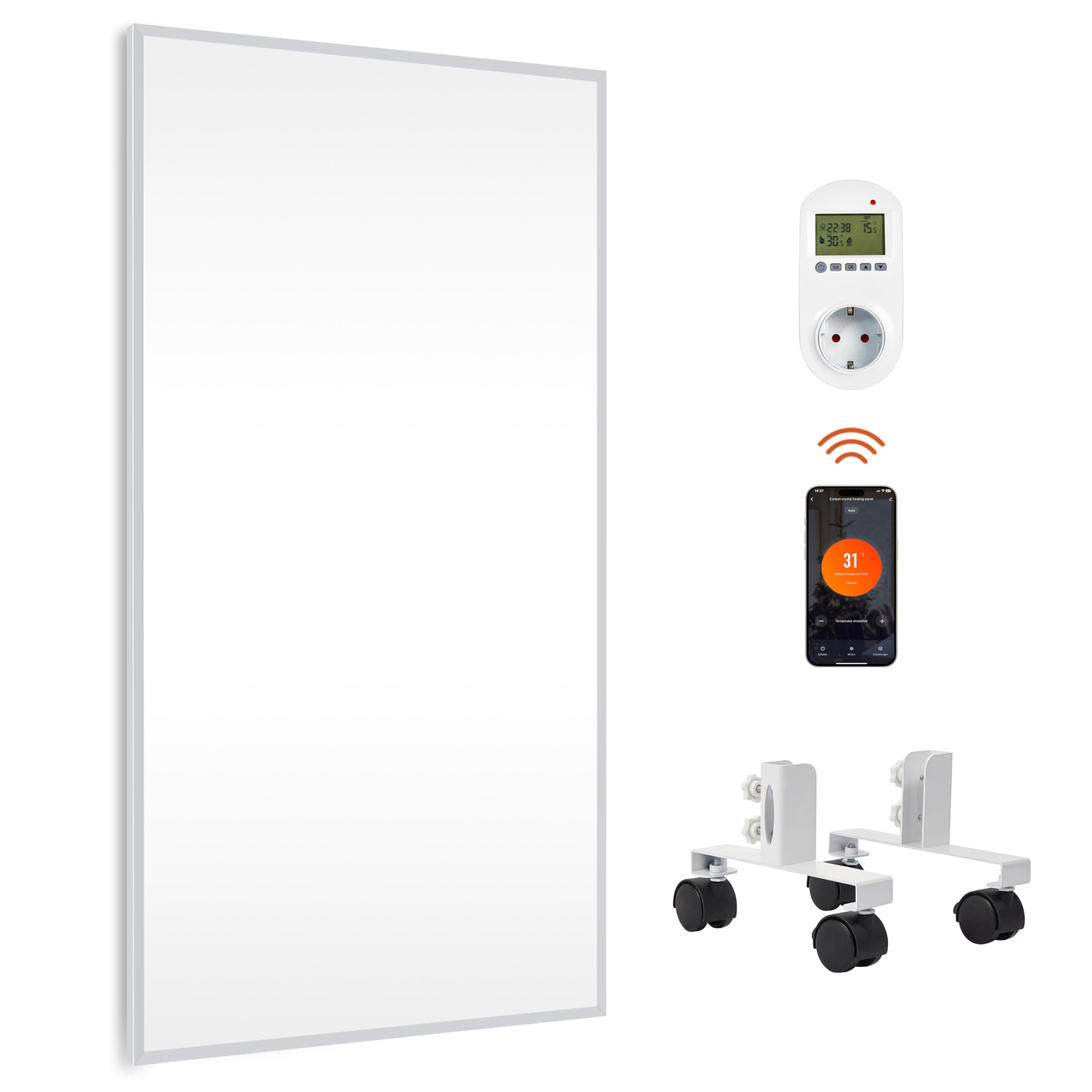 Calefacción por infrarrojos 1000 W con termostato inteligente, calefacción eléctrica móvil y silenciosa con protección contra sobrecalentamiento, ideal para baño y balcón, certificado TÜV