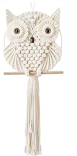 Achart Tapiz bohemio de macramé para colgar en la pared, tejido a mano, decoración de pared de macramé, decoración de búho para dormitorio, sala de estar, guardería (beige-pequeño)