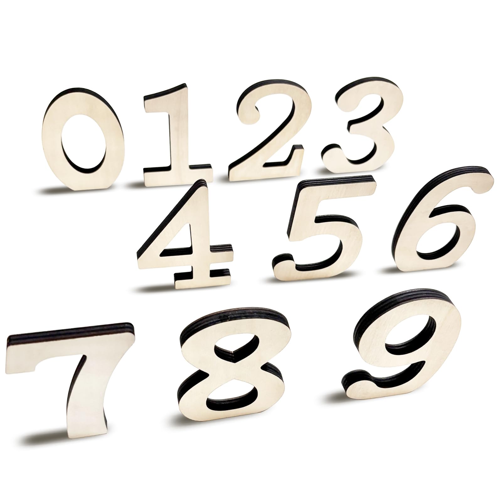 DLUSZERT 10PCS 0-9 Wooden Numbers, 10CM Unfinished Wooden Numbers for Crafts, Wood Table Number, Standing Wood Number Large Letters for Wall Decoration Café Home Party Wedding Birthday
